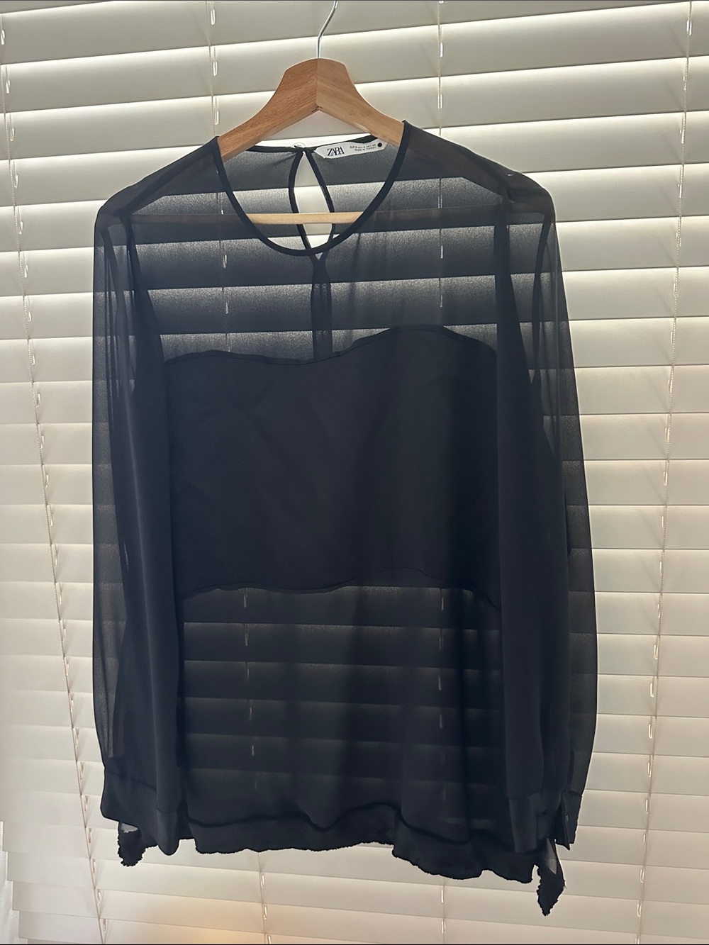 Zara Black Sheer Long Sleeve Blouse